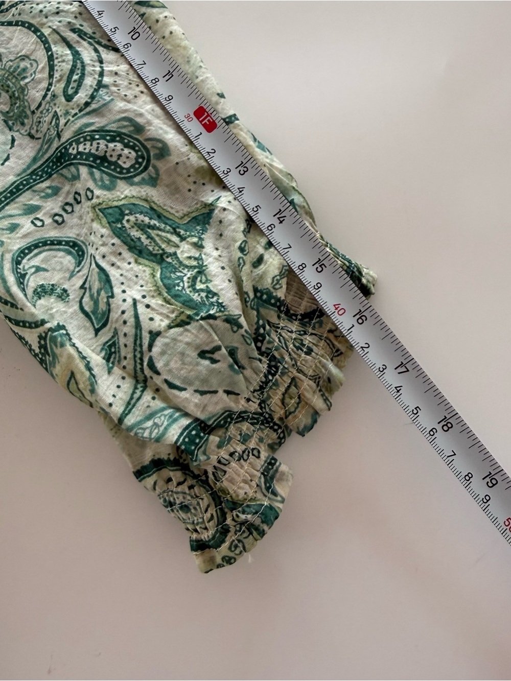 Umgee Green Ivory Paisley Peasant Blouse 3/4 Sleeve Boho Top Medium - Picture 9 of 13
